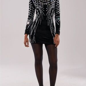AKIRA Black and Silver Sequin Long Sleeve Dress